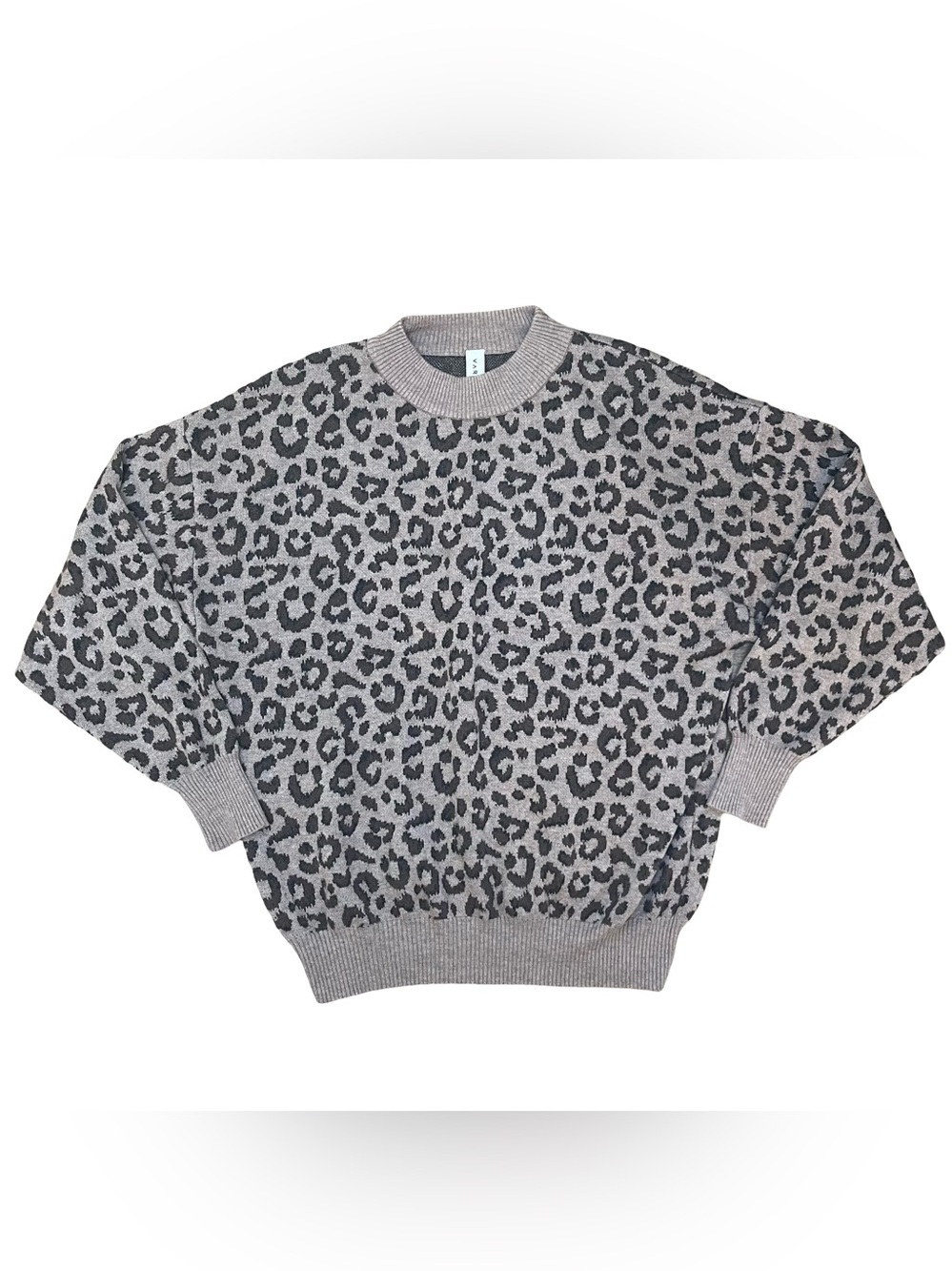Varley Women’s Leopard Print Pullover Sweater Tan Wool Viscose Small EUC